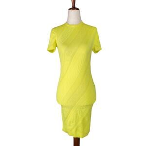 Gianni Versace Dress Knit Neon Yellow Bodycon Stretchy Designer Mini - IT 38
